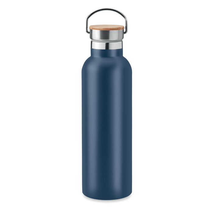 Bouteille inox et bambou publicitaire 750ml HELSINKI MED Marine foncé